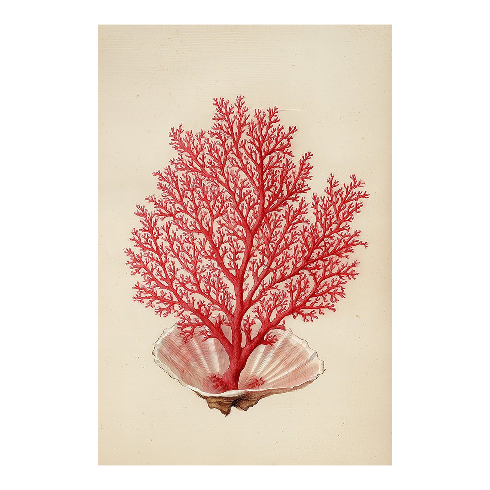 Red Coral and Seashell — Natural History Fine Art Print | Chairish