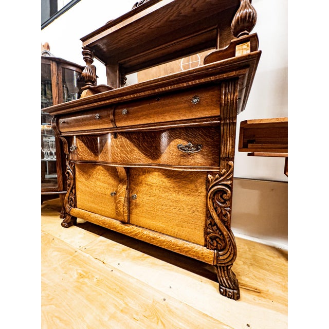 Early 20th Century Tiger Oak Buffet For Sale - Image 4 of 18