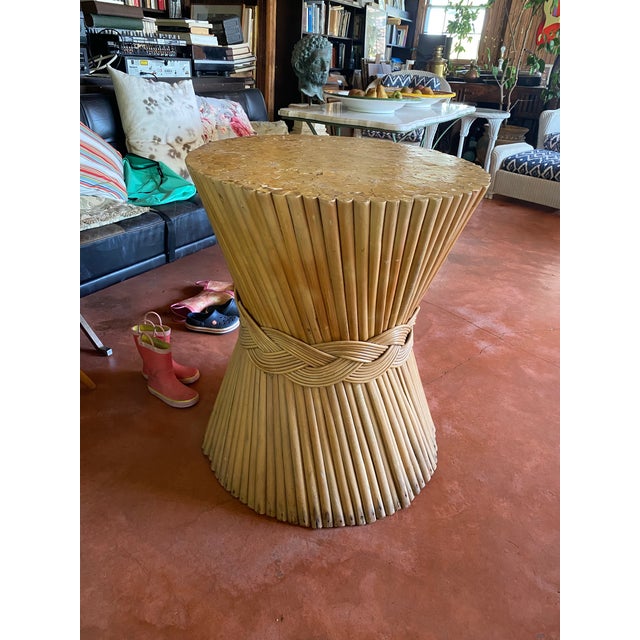 McGuire Vintage McGuire Style Bamboo Rattan Wood Sheath of Wheat Coffee Table For Sale - Image 4 of 11