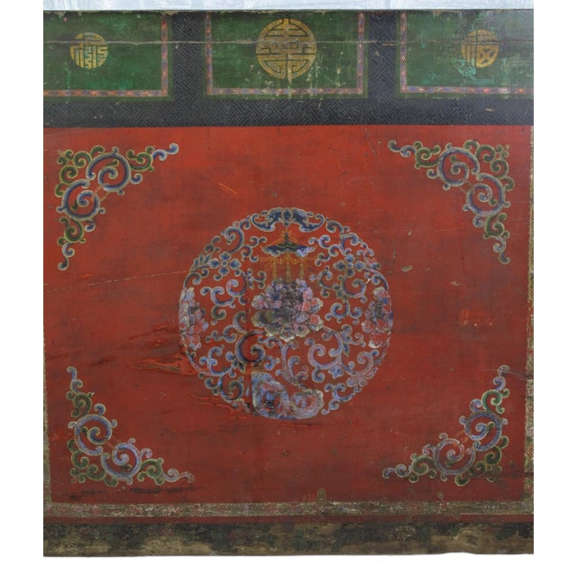 Hand Painted Flower Wreath Antique Gansu Tibetan Cabinet For Sale In Greensboro - Image 6 of 12