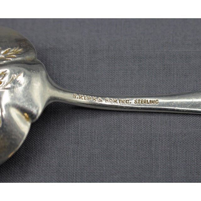 Early 20th Century Pair of 1924 S. Kirk & Son Sterling Silver Repousse Spoons For Sale - Image 5 of 6