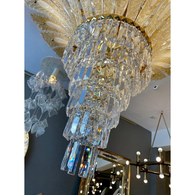 1970s Large Italian Murano Gold Palm Leaf Chandelier, 1970 For Sale - Image 5 of 14