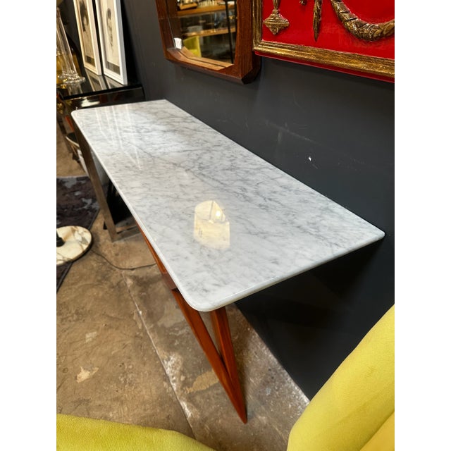 1980s Mid Century Italian Marble and Wood Console 1980s For Sale - Image 5 of 8