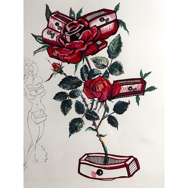 Surrealism 1970s Dali Florals Rose Hand Signed Numbered Etching Surreal Art For Sale - Image 3 of 4