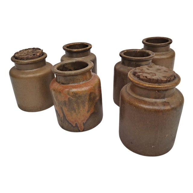 Vintage French Stoneware Mustard Pots by Armand Bizouard, 1950s, Set of 6 For Sale