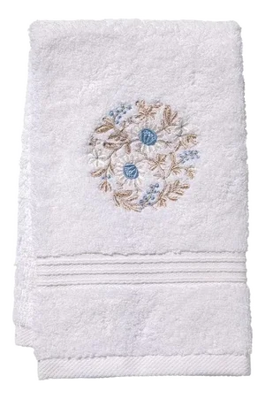 Flower Wheel ( Blue,Beige) Terry Guest Towel, Embroidered