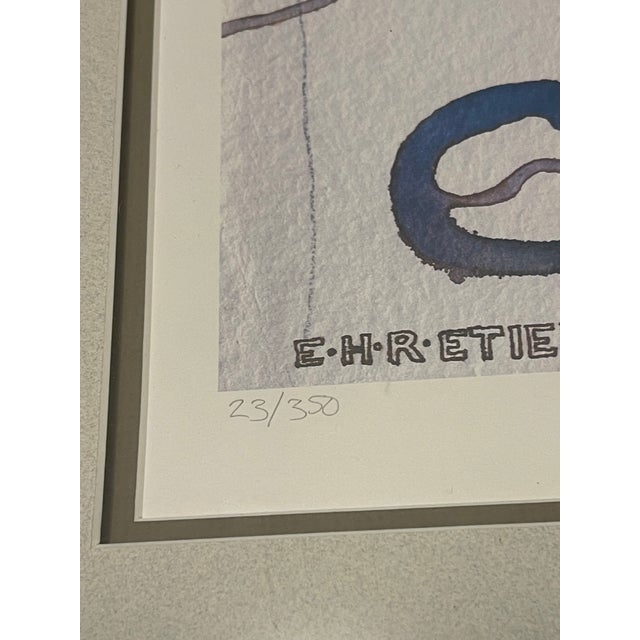 Etienne Velvety Blue Peach Watercolor Lithograph “Tropical Fusion” #23/350 Signed Framed For Sale - Image 6 of 12