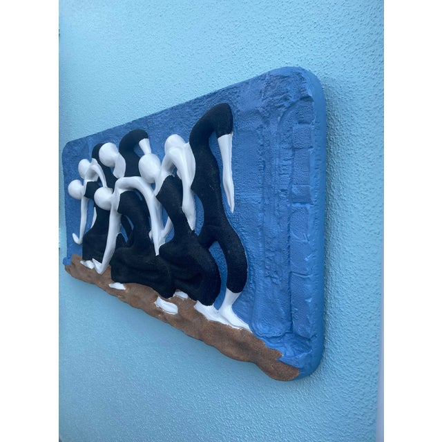 Mid-Century Modern Vintage 1970's Original Sand Wall Sculpture of Dancing Figures For Sale - Image 3 of 8