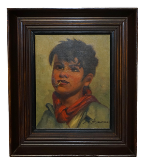 Belgian Artist, Young Boy Smoking, 1930, Oil on Canvas, Framed