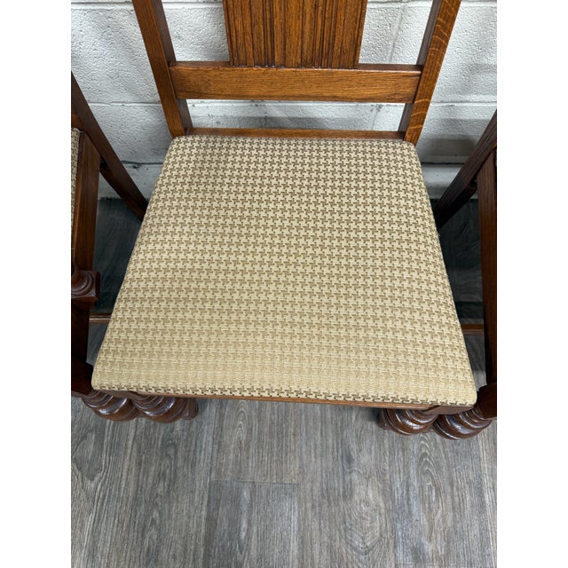 Wood Vintage Jacobean Revival or English Tudor Style Oak Dining Chairs - Set of 6 For Sale - Image 7 of 16