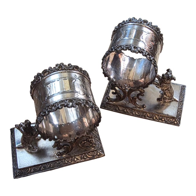 Pair of Antique Figural Napkin Rings With Dogs For Sale
