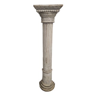 Tall Fluted and Carved Wood Half Classical Column in a With an Antique Whitewashed Finish For Sale
