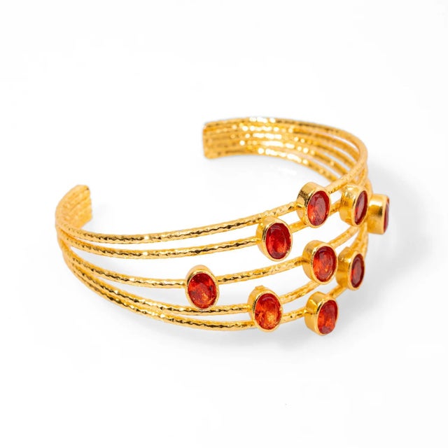 Contemporary Cleopatra Gold & Carnelian Stone Cuff Chunky Bracelet For Sale - Image 3 of 9