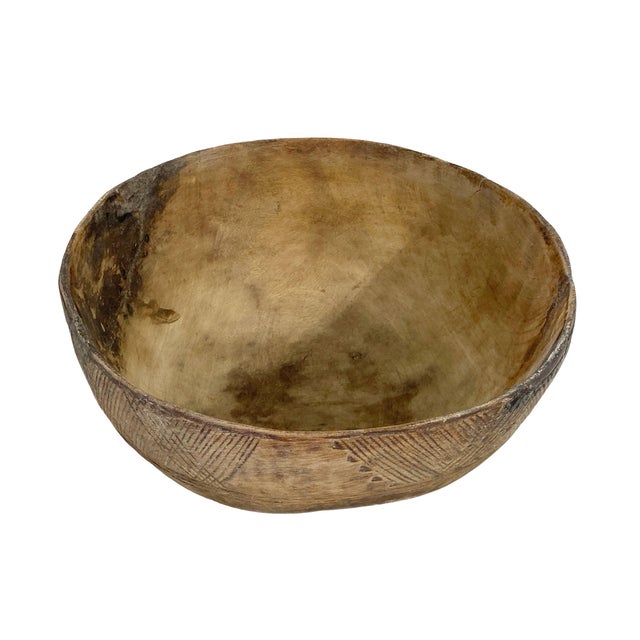 Brown Vintage African Hausa Engraved Wooden Bowl From Niger 11" Diameter For Sale - Image 8 of 8