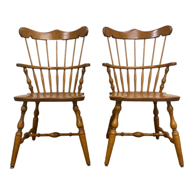 Vintage S Bent & Bros Colonial Style Maple Windsor Comb Back Pub Chairs - Pair For Sale