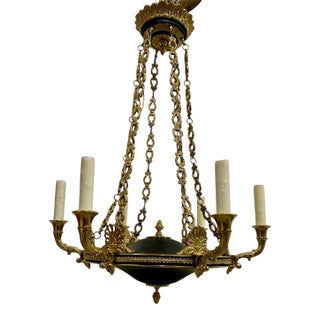 Vintage Empire Style Bronze 6-Light Hanging Chandelier For Sale