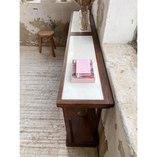 Oak Console with White Marble Top, 1970s For Sale - Image 10 of 18