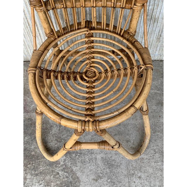 Set of Five French Bamboo and Rattan French Sculptural Dining Chairs circa 1970 For Sale - Image 14 of 18