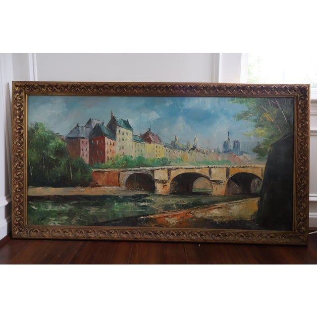 Large Mid-Century Signed v. Dyk Pont Saint-Michel & Notre-Dame Paris Oil Painting For Sale - Image 4 of 18