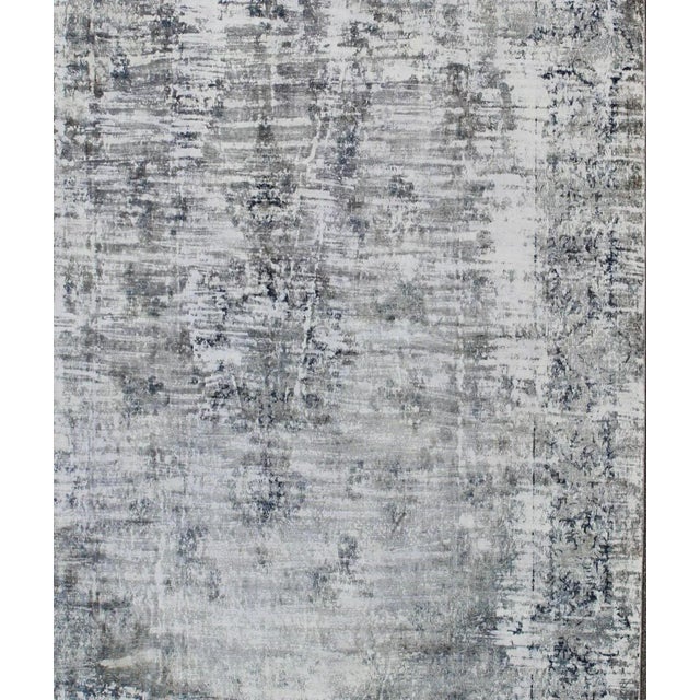 Vintage Rug with Abstract Design in Silver, Dark Blue, Gray, L. Blue, Taupe and White. Measures: 11 x 15'7. Vintage...