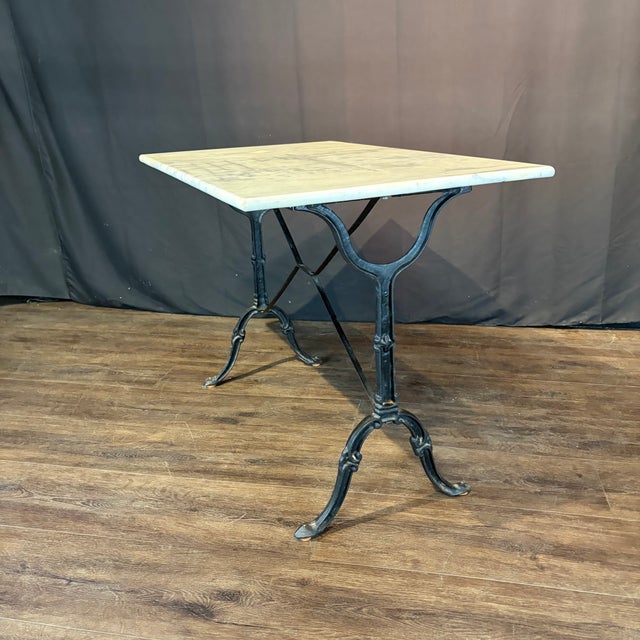 French Antique French Carrera Marble Top Cafe or Bistro Table With Cast Iron Base For Sale - Image 3 of 10