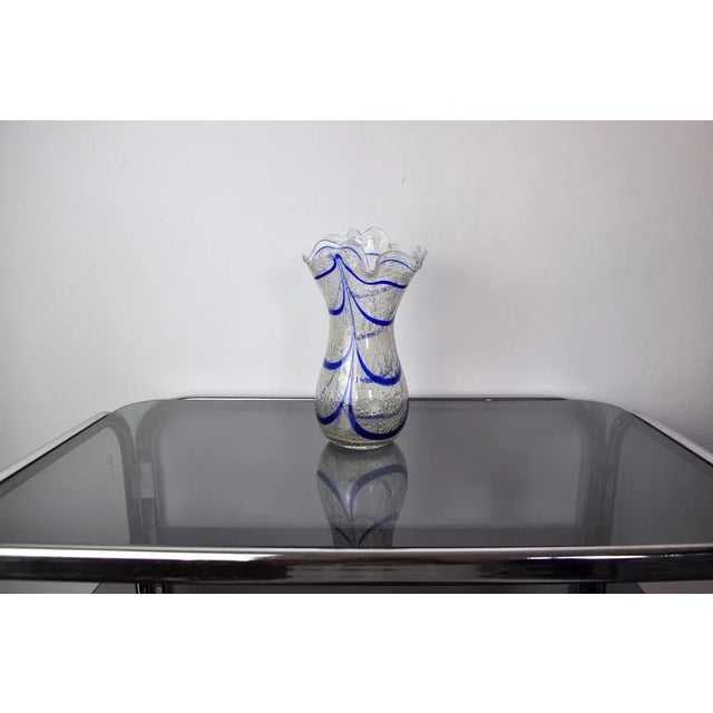 Hand blown sommerso blue and clear italian art glass vase. Attributed to seguso, murano italy, 1960s. This colorful vase...