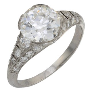 1930s Art Deco Gia 2.07 Carat Old European Cut Diamond Platinum Engagement Ring, Size 6.5 For Sale