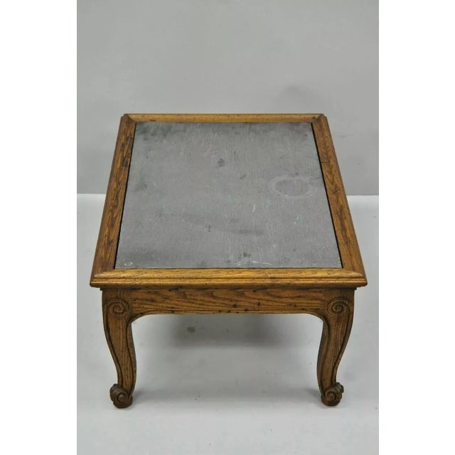 Mid 20th Century Henredon Town & Country French Style Carved Oak Wood Slate Top Low Accent Table For Sale - Image 5 of 9