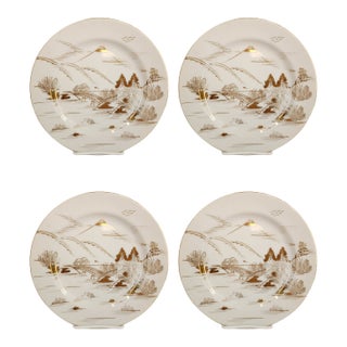 Vintage Kutani Mt. Fuji Plates – Hand-Painted Gold & White Porcelain – Japan Minimalism - 4 Available For Sale