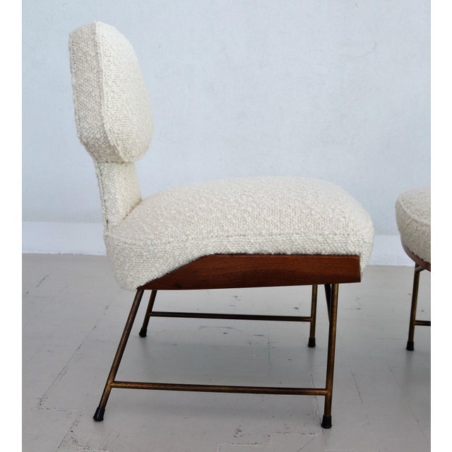 Slipper Chairs and Ottoman in Walnut and Bouclé by Renzo Zavanella, 1950, Set of 3 For Sale - Image 16 of 18