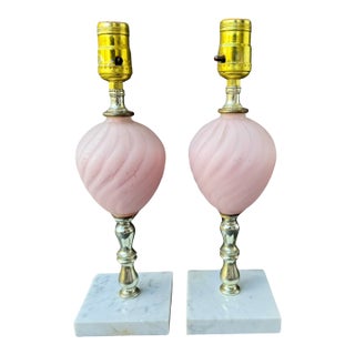 1940s Light Pink Glass Boudoir Lamps - A Pair For Sale