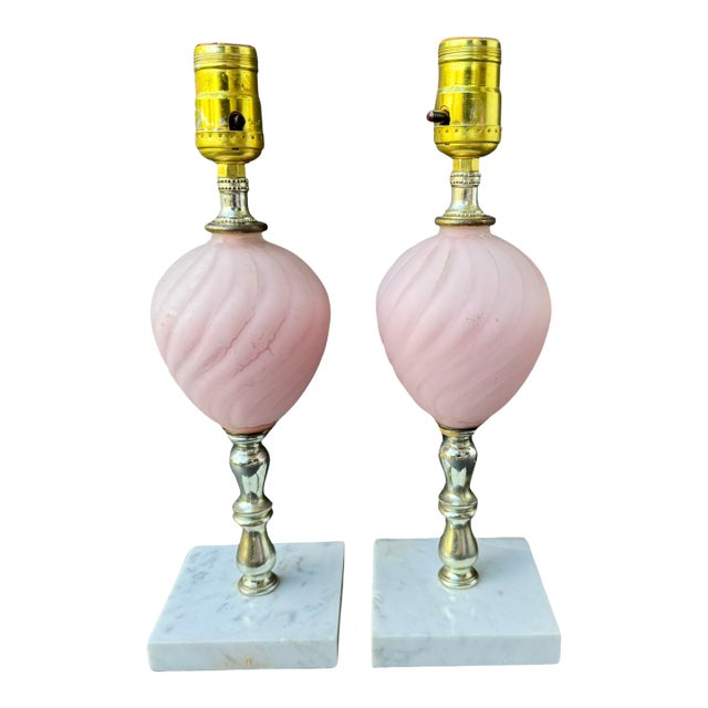 1940s Light Pink Glass Boudoir Lamps - A Pair For Sale