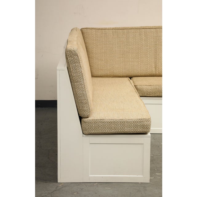 L-Shaped White Wood Corner Storage Banquette With Custom Cushions ...