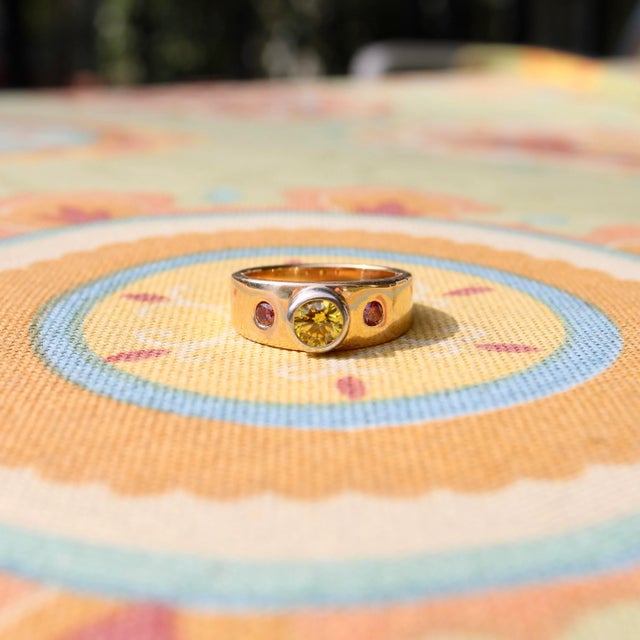 Mwm Goldsmithing 14k Gold Fancy Yellow and Pink Diamond Ring Size 6 For Sale - Image 10 of 11