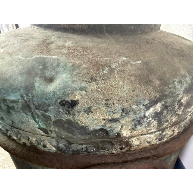 Antique Copper Storage Vessel With Verdigris Patina, 19th Century For Sale - Image 9 of 12