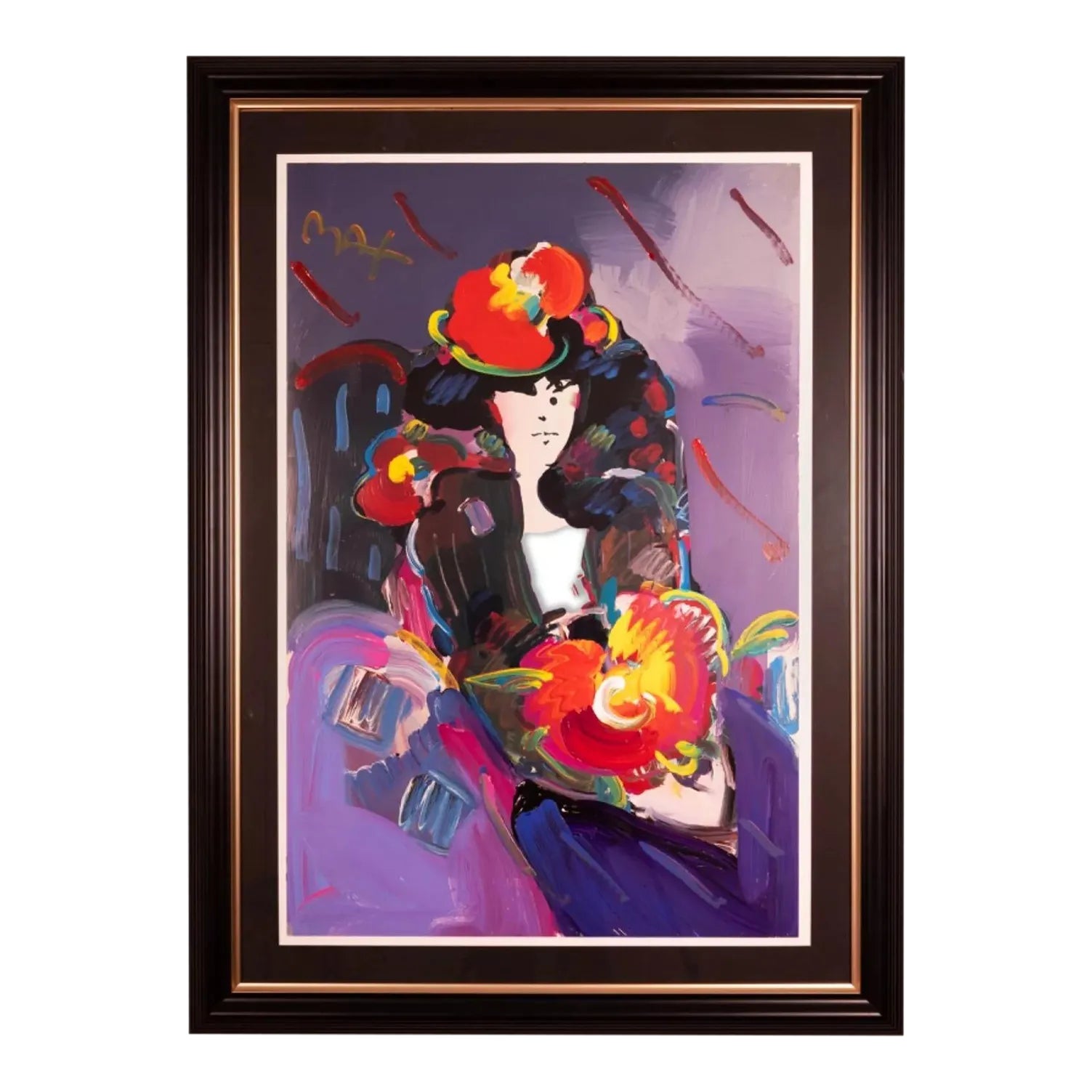 Peter Max Brown Lady Mixed Media Painting On Paper 2000s | Chairish