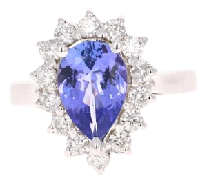 2.52 Carat Tanzanite Diamond 14 Karat White Gold Engagement Ring, Size 7