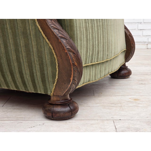 Vintage Danish Carved Oak Lounge Chair with Green Velour Upholstery, 1950s For Sale - Image 18 of 18