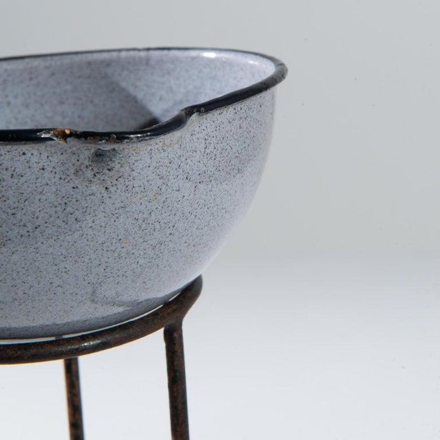 Gray Vintage Central European Enamelled Bowl on Stand For Sale - Image 8 of 10