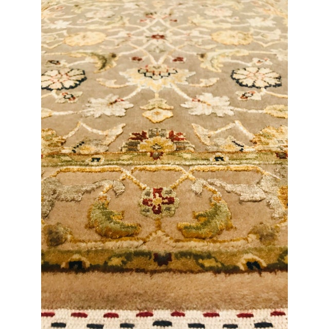 1980s Brown and Olive Green Wool & Silk Jaipur Carpets, 1983, Set of 2 For Sale - Image 5 of 11