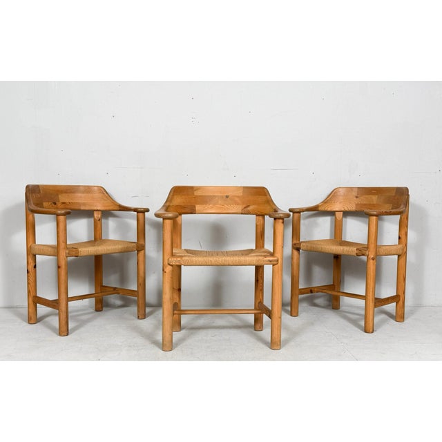 Rainer daumiller & poultries pedersen for grammrode, six chairs / dining chairs, pine, paper cord, 1970s, denmark. Set...
