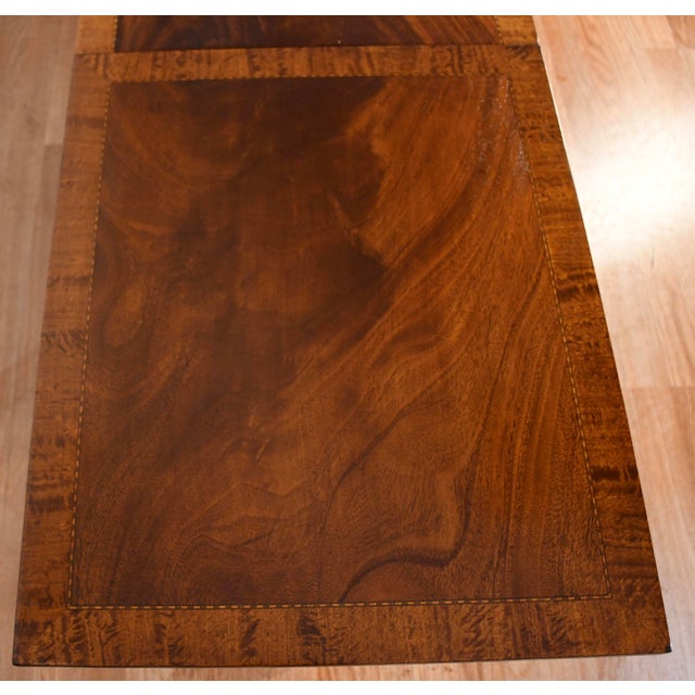 Brown 1930 English Regency Mahogany Banded Satinwood Coffee Table With Extending Leaf For Sale - Image 8 of 18