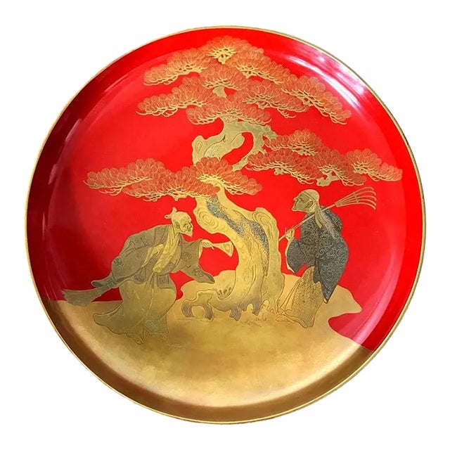 Japanese Lacquer Maki-e Plate of Takasago Story For Sale