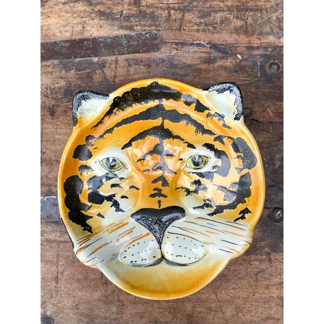 Vintage Glazed Ceramic Tiger Plate For Sale - Image 9 of 11