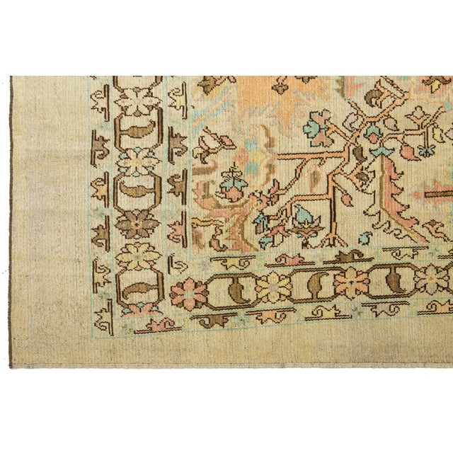 Tan Contemporary Revival Wool Rug Handmade in Tan With Allover Floral Pattern For Sale - Image 8 of 11