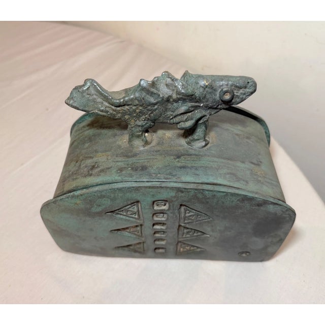 Share Large Antique Patinated Bronze Modernist Sculpture Figural Fish Dresser Box For Sale - Image 13 of 16