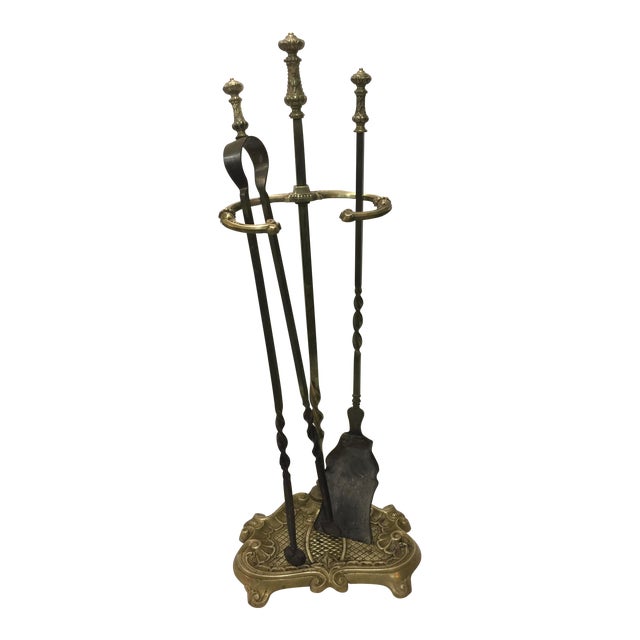 Ornate Brass Fireplack poker set 3 Piece Chairish