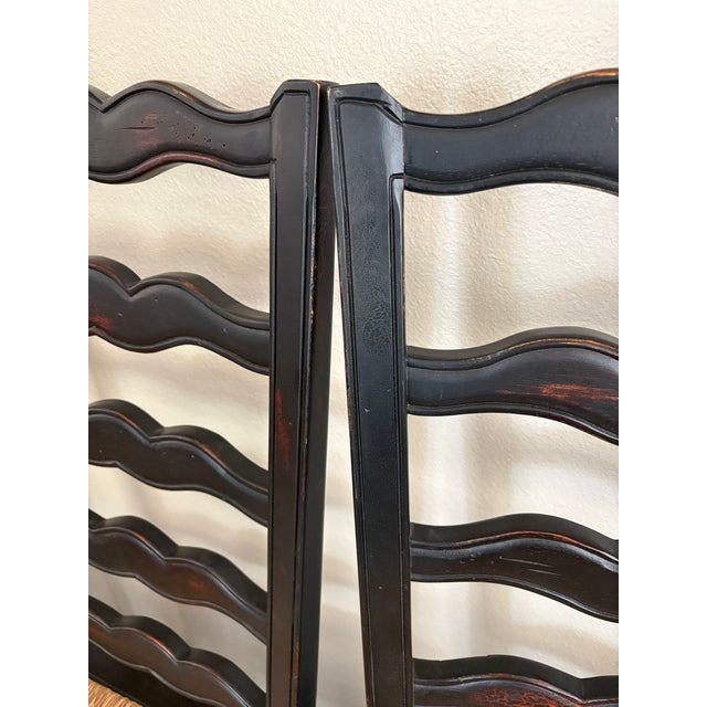 Black French Country Black Ladder-Back Dining Chairs With Woven Seats (Set of 8) For Sale - Image 8 of 9