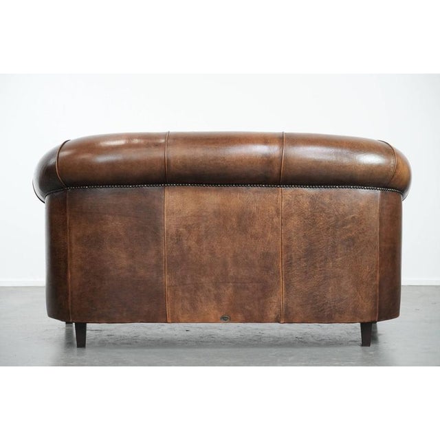 Vintage 2-Seater Club Sofa in Sheepskin with Decorative Nails For Sale - Image 3 of 17