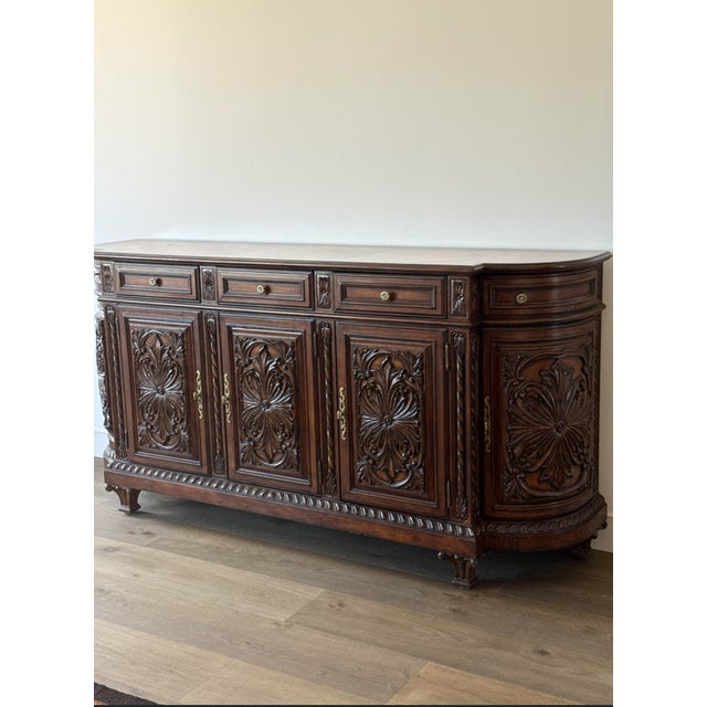 Late 20th Century Late 20th Century Ornate Hand-Carved Wood Credenza Sideboard — Spanish Colonial Style For Sale - Image 5 of 5